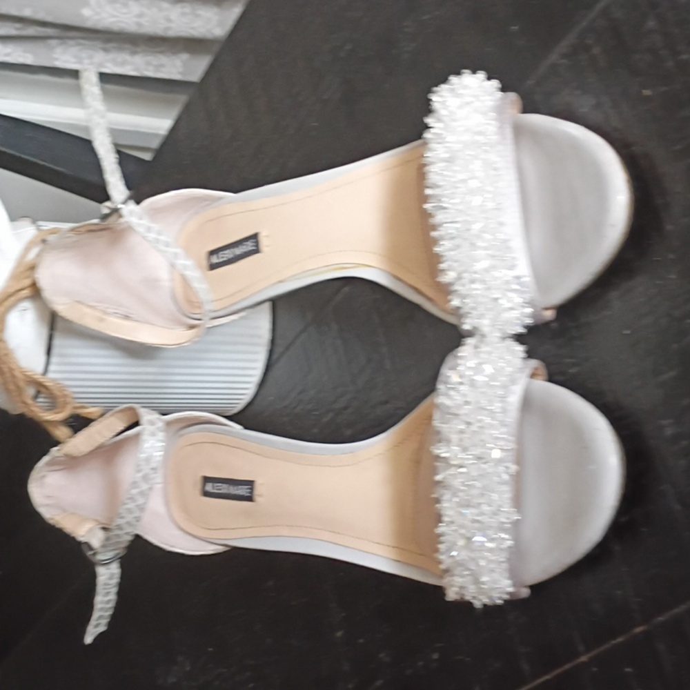 Alex Marie Silver and Cream Beaded Heels